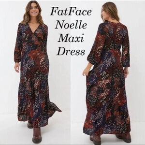 FATFACE Joyce Brown Navy Black White Noelle Animal Print Maxi Dress size 8 R